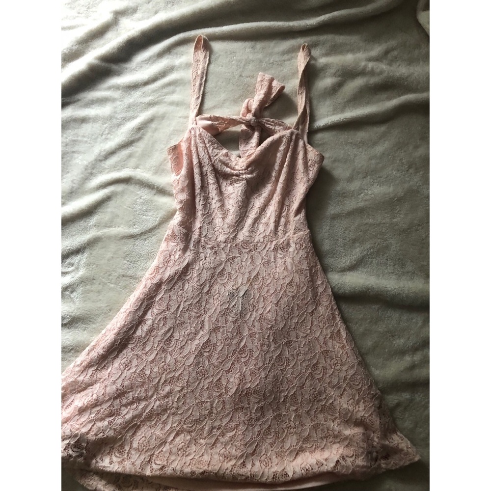 Lace dress, sweetheart neckline, open back design